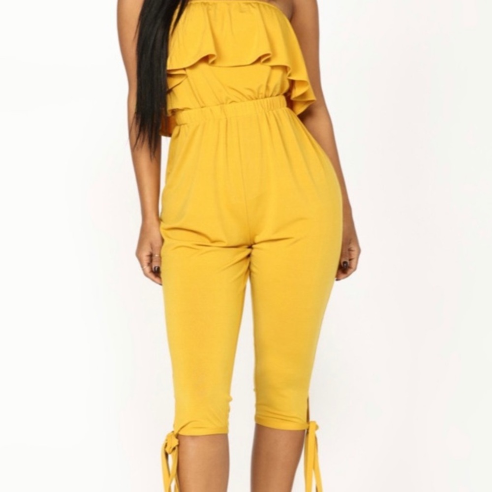 Mustard colored Capri tie jumpsuit